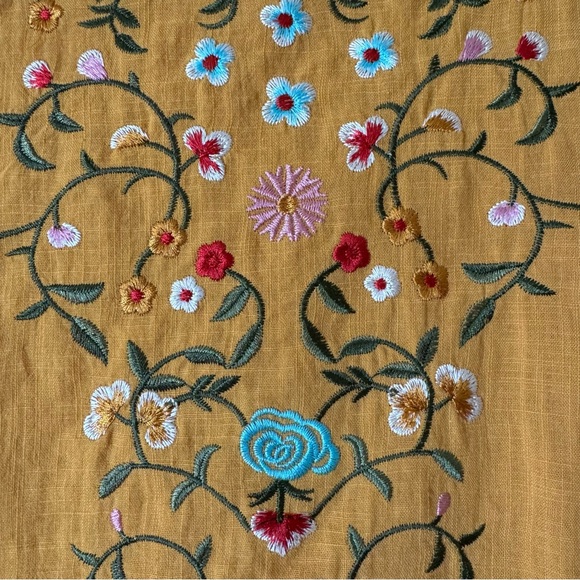 NWOT Mustard Yellow Peplum Top with Floral Embroidery - Picture 2 of 4